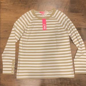 Lilly Pulitzer Gold White Stripe Sweater XL NWT